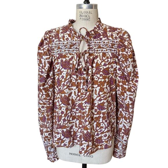 Love the Label Puffed Sleeve Blouse in Brown & Purple Size XL X-Large - Picture 2 of 7